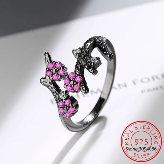 Flower Created Pink Sapphire 925 Sterling Silver Plum Blossom Ring for Women Fashion Gemstone Jewelry Engagement Wedding Gift