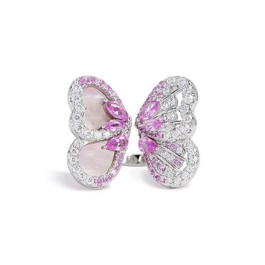 BELL Pink Sapphire Shell Corundum Butterfly Ring S925 Silver 18K Gold