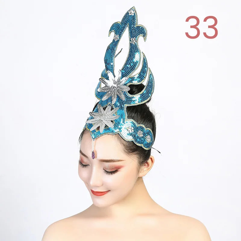 Women Yangko Folk Dance Tiara Dance Classical Dance Head Flower Headdress Opening Dance Show Stage Performance Hair Accessories