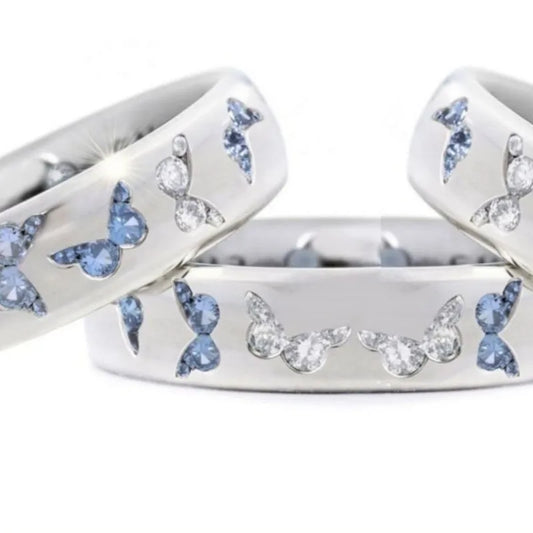 Colorful Butterfly Ring Wedding 925 Sterling Silver Plated Rings for Women Elegant Multicolor Zircon Ring Jewelry Girl Gift