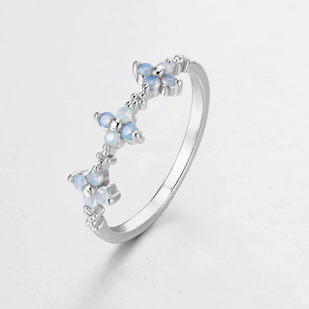Opal Stone Clover Rings For Women Ins Trend Gold Color Girls Thin Ring Aesthetic Fashion Jewelry Party Gifts Wholesale KAR223