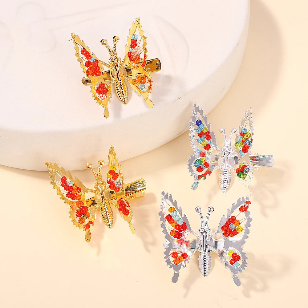 2Pcs/Set Fashion Metal Gold Hollow Butterfly Hairpins For Women Girls Hair Ornament Clip Barrette Headband Hair Accessories