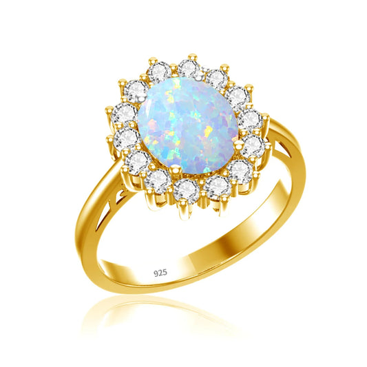 Oval Cut 8*10mm Opal Ring Gold Eternity Luxury