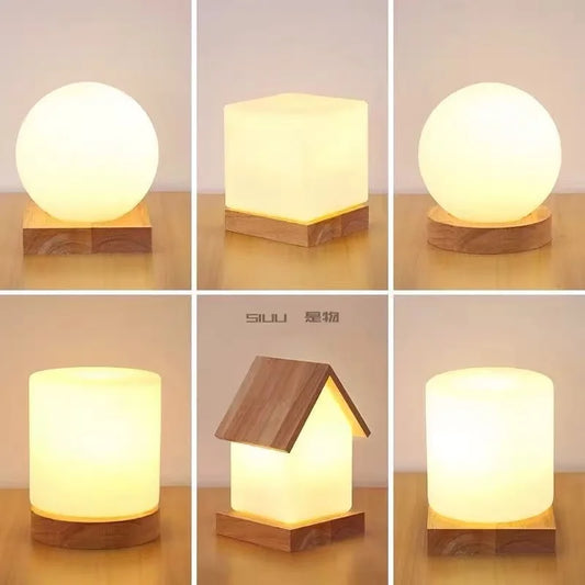 Modern Table Lamp Glass Body and Wood Base Table Lights For Bedroom Livingroom Children Reading Simple Desk Lamp Lighting