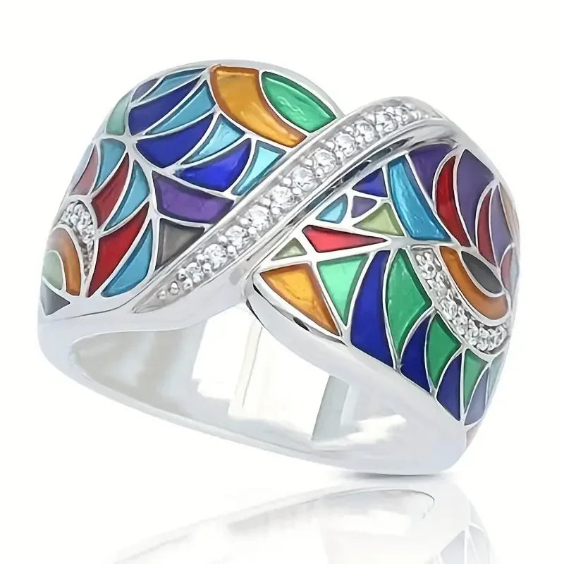 Colorful Handmade Enamel Style Silver Ring Fashion