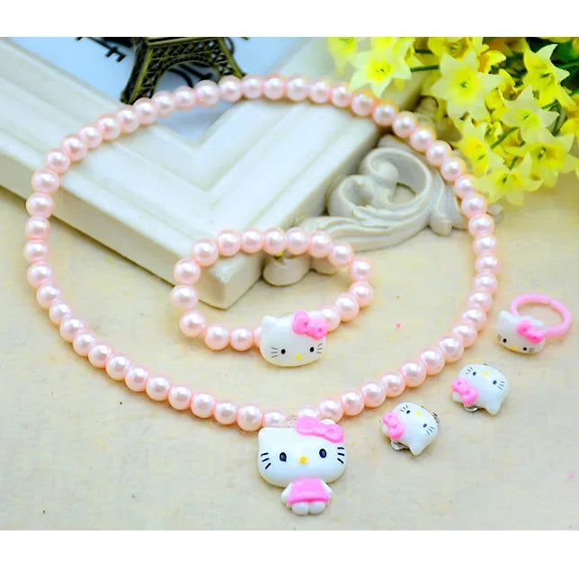 4pcs/set Cartoon Kawaii Hello Kitty Necklace and Hairclips.