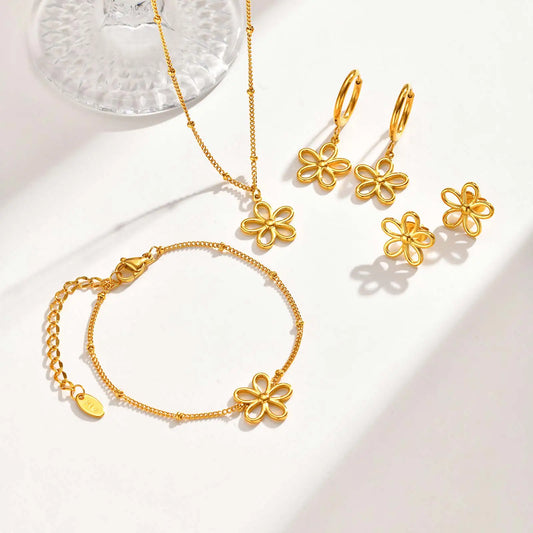 Fashion Flower Bracelet for Women,Gold Plated Stainless Steel Chain Bracelets,Set Charms Jewelry Accessories Gift
