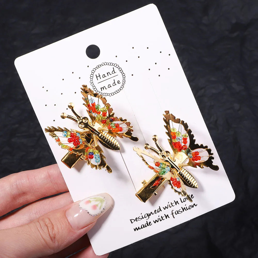 2Pcs/Set Fashion Metal Gold Hollow Butterfly Hairpins For Women Girls Hair Ornament Clip Barrette Headband Hair Accessories