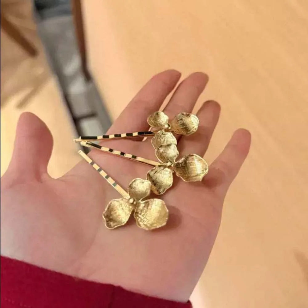 5pcs Elegant Golden Flower Hair Forks Hairstyle Tools French Style Pearl Side Clips Hair Accessories Retro Wave Alloy Barrettes