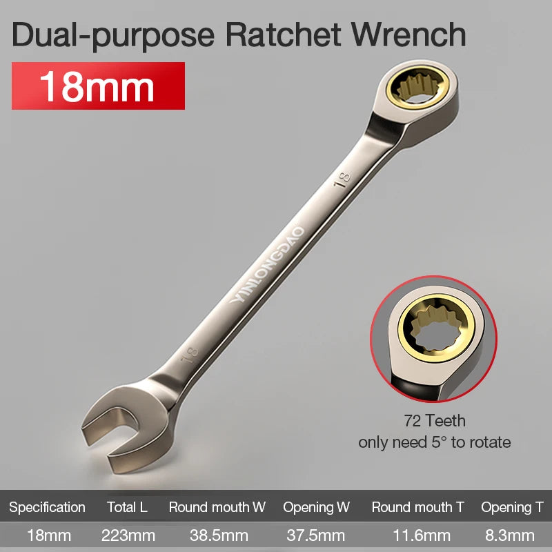 Universal Key Ratchet Wrench 72 Tooth Gear Ring Torque Socket Wrench Metric Ratchet Spanners Car Repair Mechanical Tools