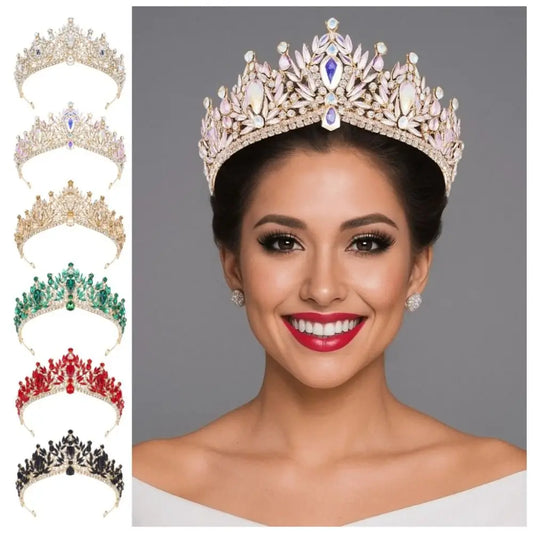 Luxury Baroque Queen Tiaras Elegant Adjustable Alloy Princess Crown European Style Dazzling Bridal Headwear Birthday Party