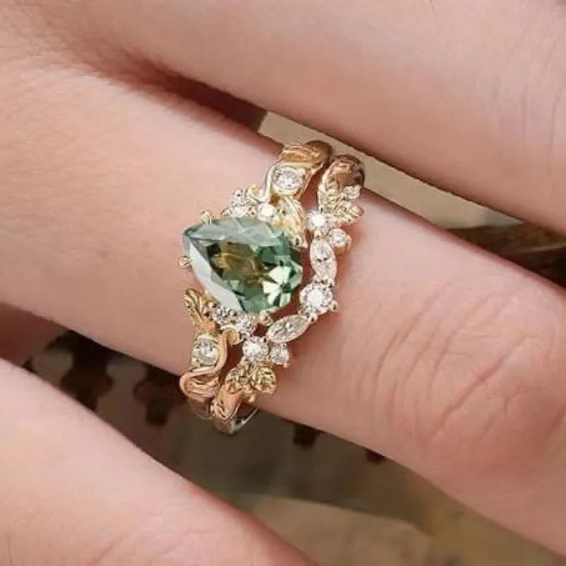 European and American new fashion flower shape green zircon inlaid luxury personality versatile women's ring