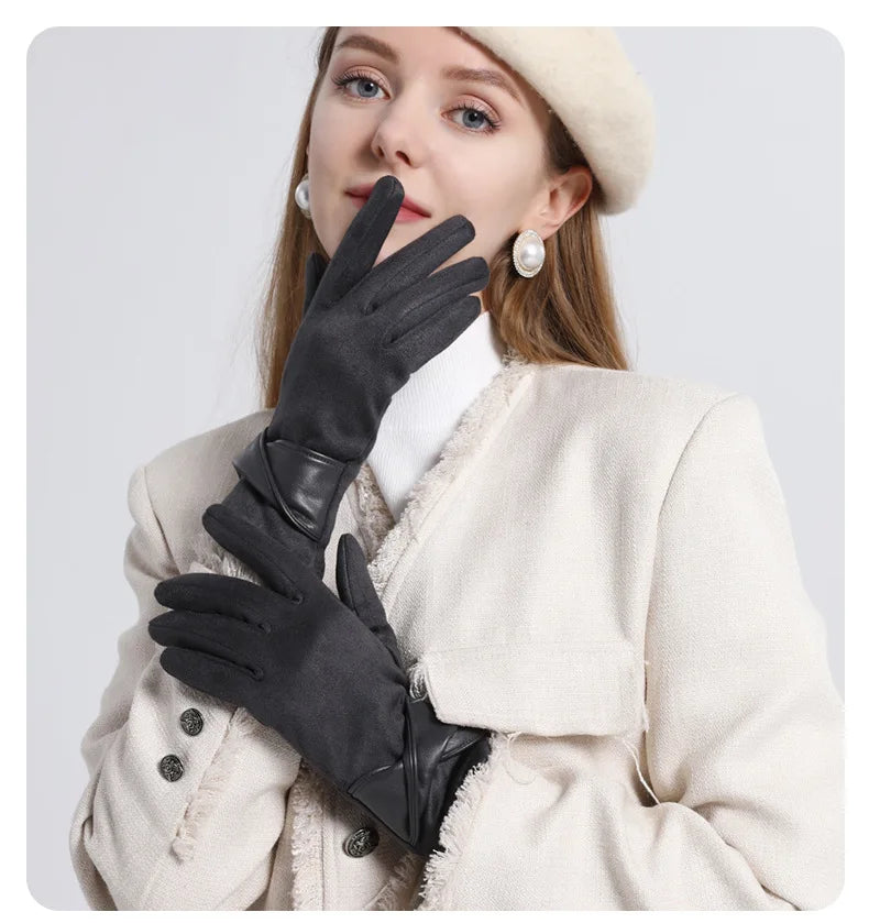 Winter gloves for women suede cold-proof and warm gloves for women plus velvet thickened gloves touch screen gloves