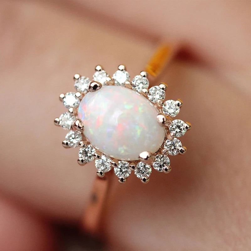 Opal Zircon Rings For Women Classic Egg-Shaped Rose Gold Color Big Wedding Engagement Ring Fashion Jewelry For Gift KCR237