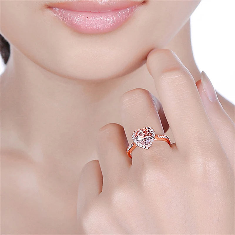 Heart Rings for Women Wedding Engagement Bridal Jewelry manufactured saphire Stone Elegant Rose Gold Silver Ring
