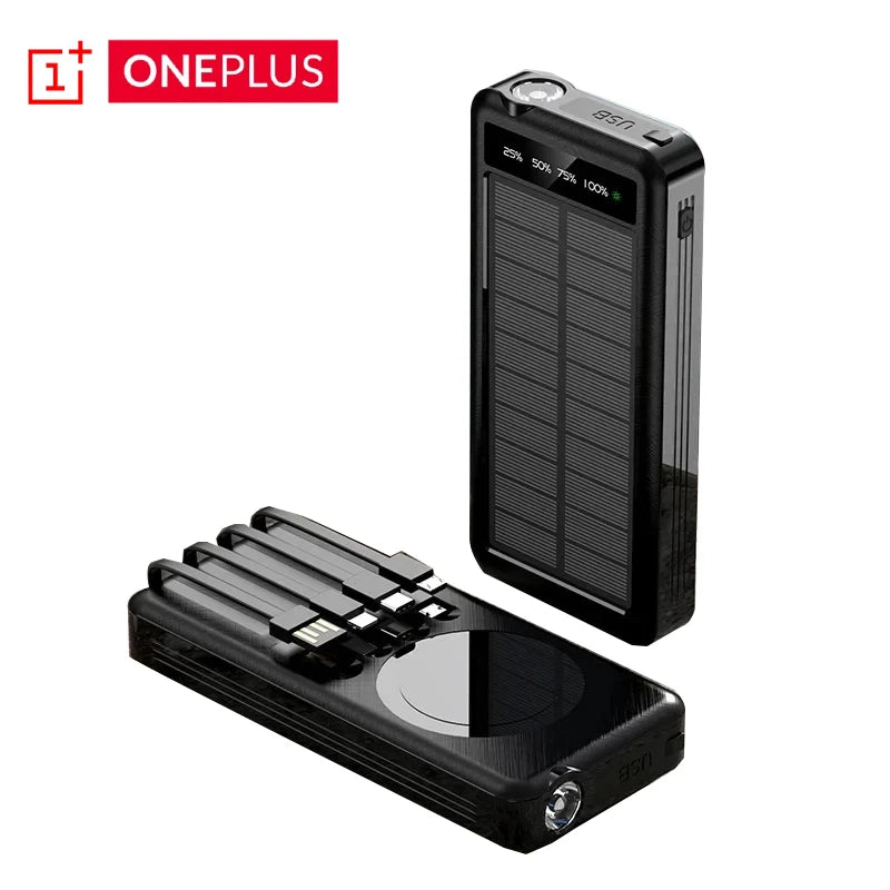 ONEPLUS 50000mAh Solar Power Bank Wireless Fast Charging Battery Large Capacity Mobile Power Dual USB 4 Cables For iPhone Samsun