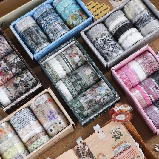 10Roll/Box Flower PET Tape Lace Masking Tape DIY Scrapbooking Sticker Journal Diary Aesthetic Stationery