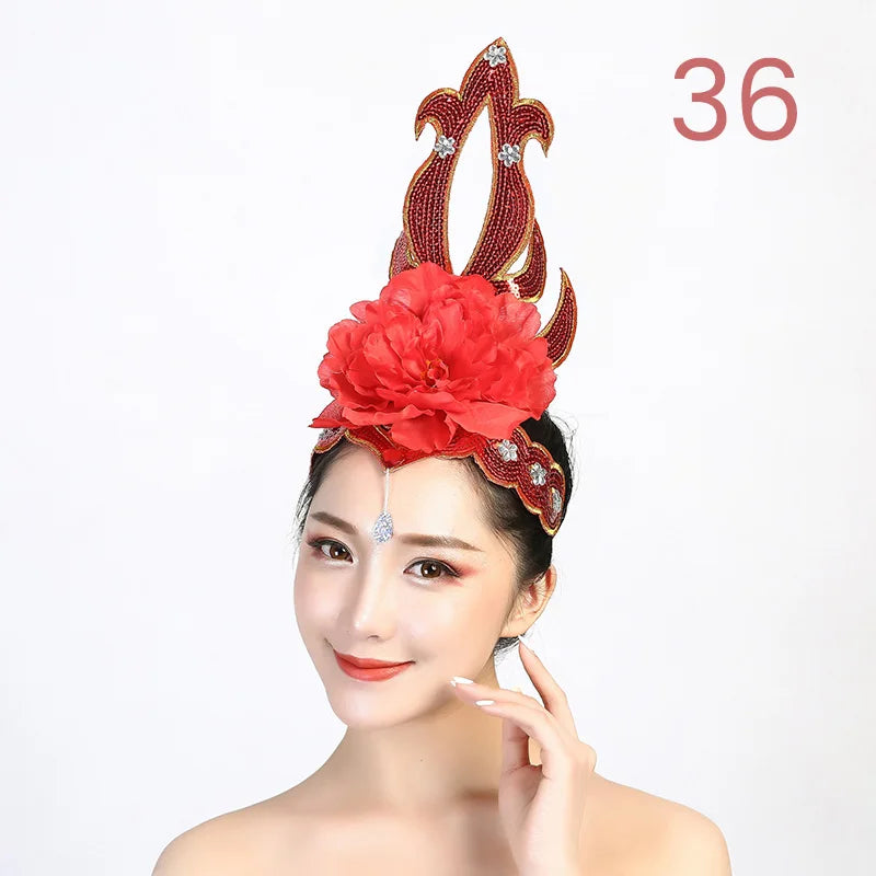 Women Yangko Folk Dance Tiara Dance Classical Dance Head Flower Headdress Opening Dance Show Stage Performance Hair Accessories
