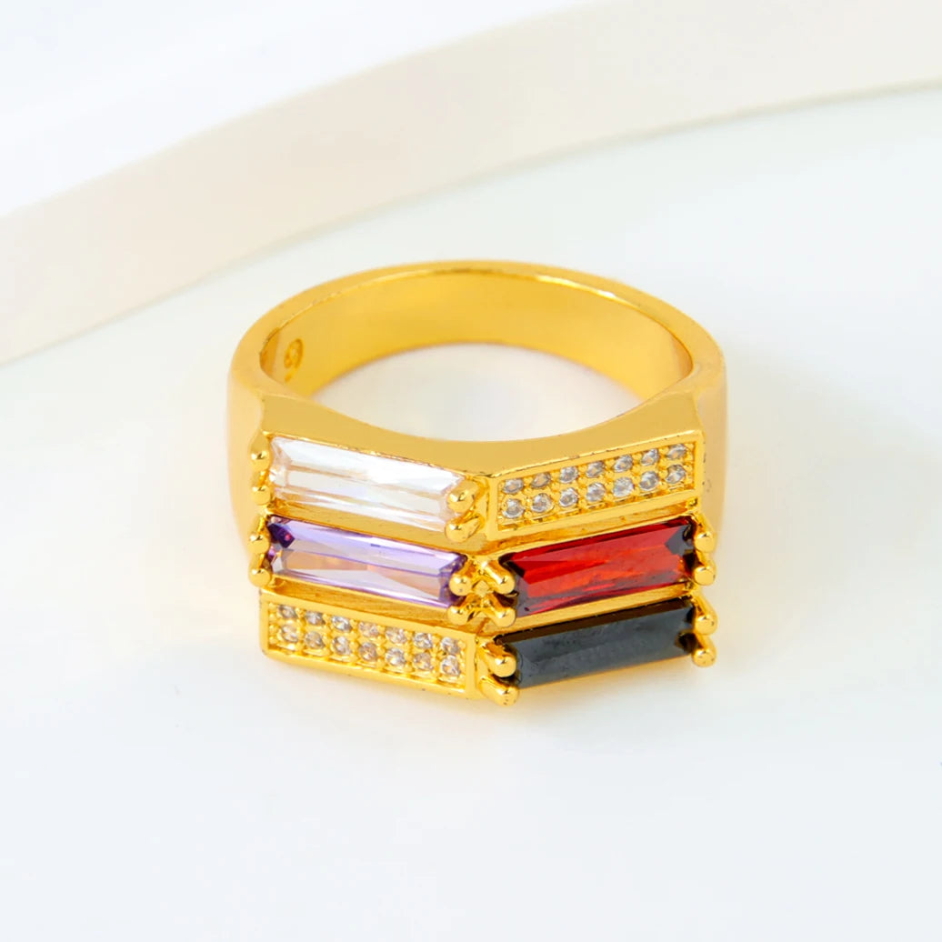 Dubai Fashion Zirconia Rings 21k Gold Plated Arabic Muslim Punk Hip Hop Ring Moroccan Women Bridal Wedding Party Jewelry