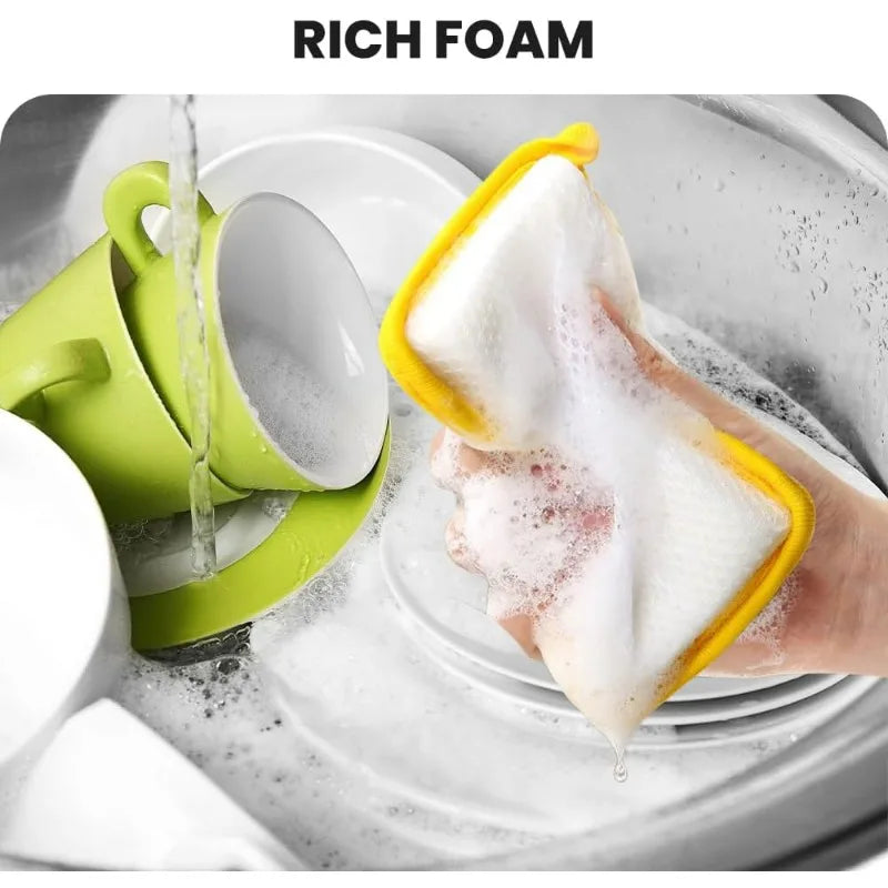 Dish Sponge 5X Cleaning Sponge Reusable Absorbent Pads Double Sided Scrubber Dishcloths Washcloths for Pan Dishwasher House