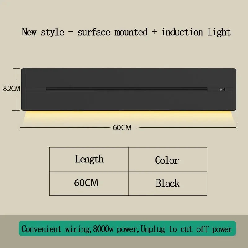 EU US Universal Home Room Movable Power Rail Sliding Track Socket With LED Human Body Induction Light Desktop Mobile Socket