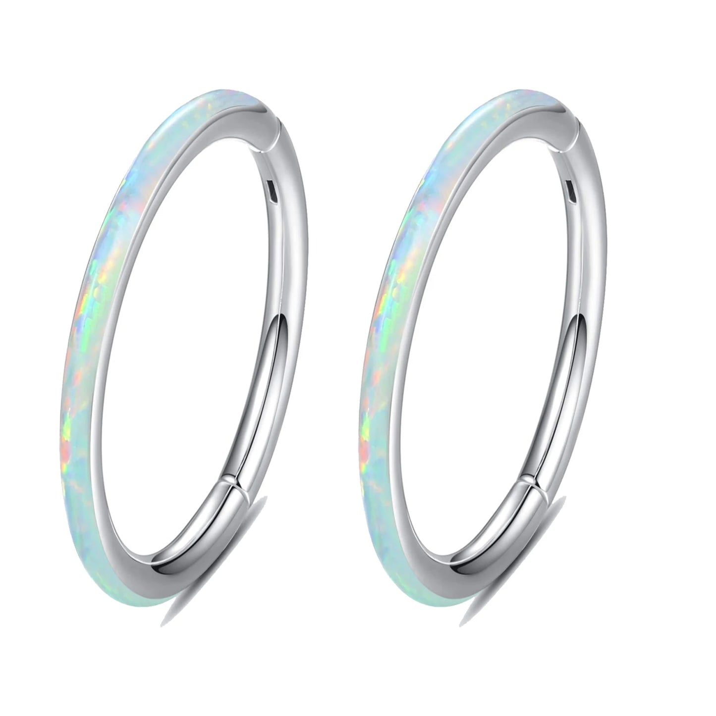Opal Hinged Nose Ring Hoop Women Septum Hoop Ring Tragus Rook Ring Piercing Jewelry Lip Labret Ring Clicker Cartilage Earrings