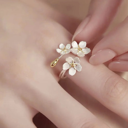 Floral Fairy Gold and Silver Ring (High Quality Enamel)