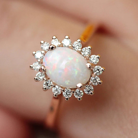 Opal Zircon Rings For Women Classic Egg-Shaped Rose Gold Color Big Wedding Engagement Ring Fashion Jewelry For Gift KCR237