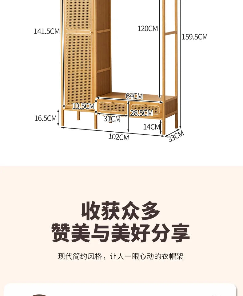 Display Wardrobe Single Sliding Door Wardrobe Closet Clothes Storage Cabinet Bedroom Room Set Wooden Locker Coat Household Items