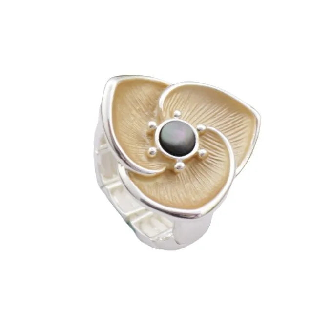 new color painting oil fritillary inlaid flower elastic ring, simple and high-end women's petal ring