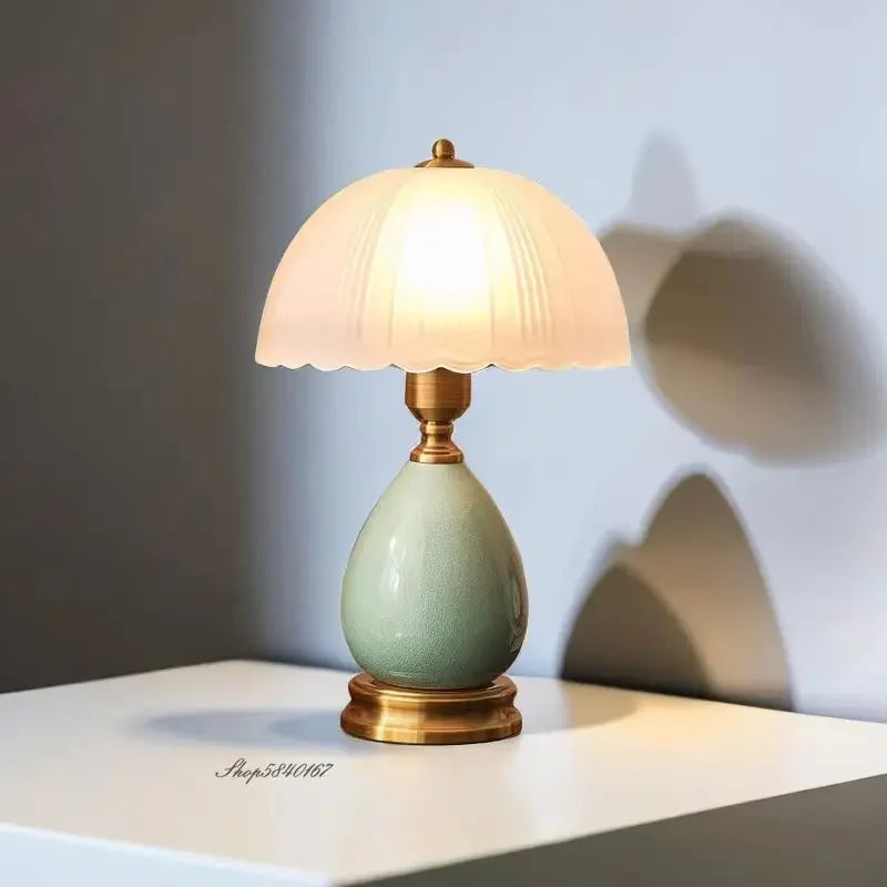 European Style Table Lamp Retro Pastoral Style Ceramic Glass Led Lamp Study Bedroom Decoration Stepless Dimming Bedside Lamp