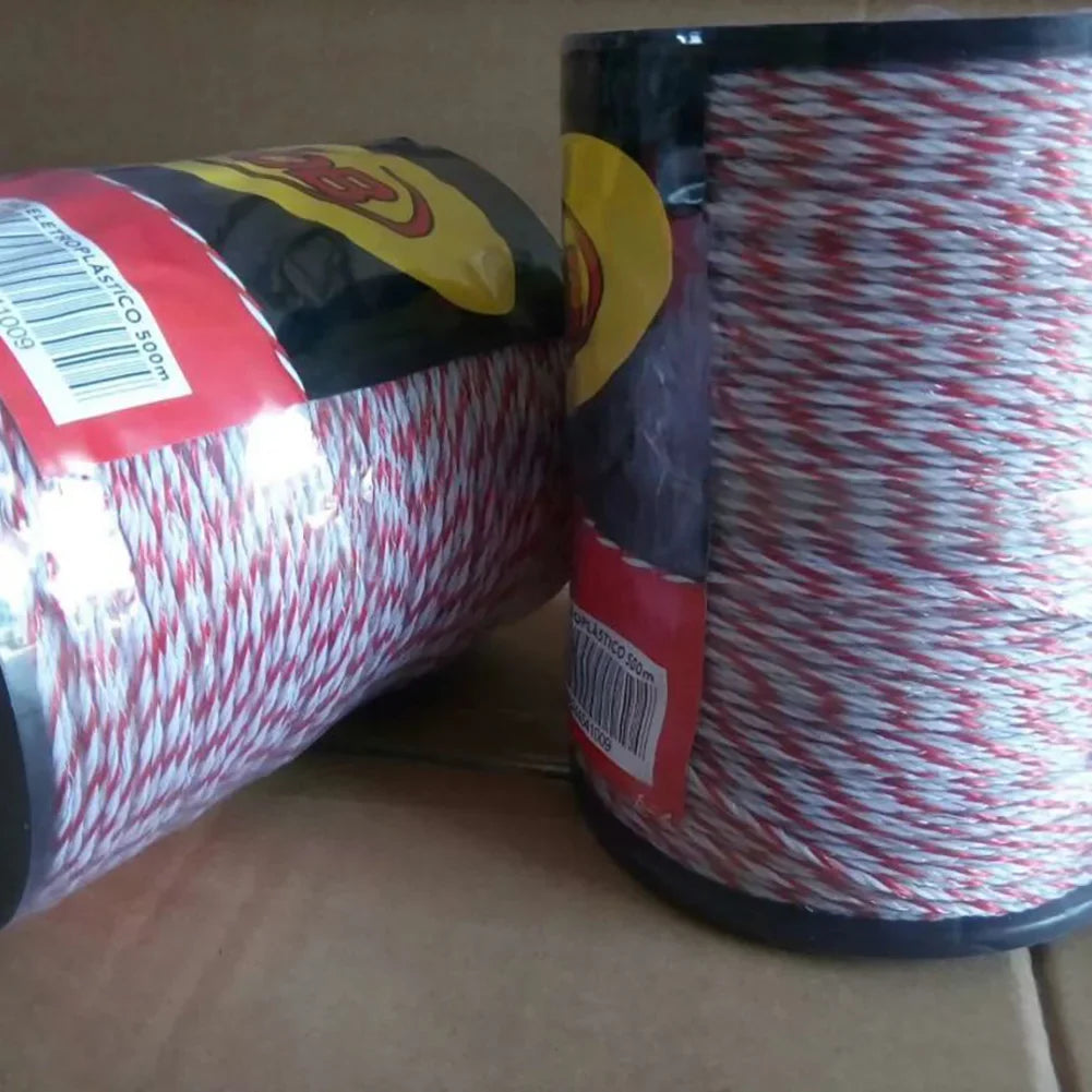 200m/500m Roll Electric Fence Rope Red White Polywire with Steel Poly Rope for Horse Animal Fencing Ultra Low Resistance Wire