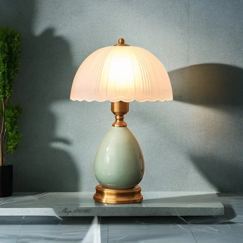 European Style Table Lamp Retro Pastoral Style Ceramic Glass Led Lamp Study Bedroom Decoration Stepless Dimming Bedside Lamp