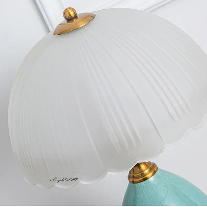 European Style Table Lamp Retro Pastoral Style Ceramic Glass Led Lamp Study Bedroom Decoration Stepless Dimming Bedside Lamp