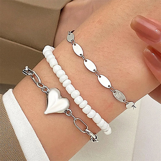 Trendy Heart Beads Friendship Bracelets for Women 3pcs Korean Fashion Multi Layered Love Bracelet Jewelry Accessories Gifts 2025
