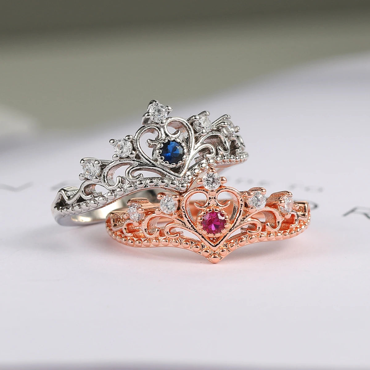 Princess Crown Rings For Teen Girls Women Luxury Hollow Colorful Crystal Beautiful Rings Fashion Jewelry Gift For Girls KBR212