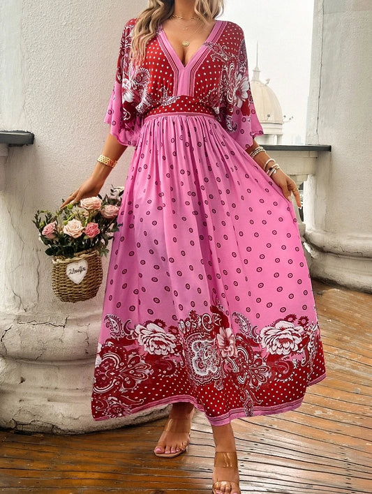 Women's Casual Vacation Printed Loose Waist Bohemian Dress Literary Retro Female Clothing 2024 Summer New Fashion Women Dresses