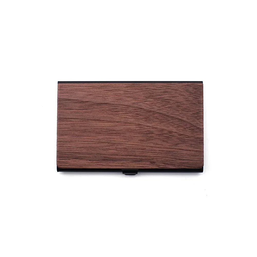 Free Customized Engraving Wood Business Card Holder Pocket Black Walnut Solid Wooden Clip Personalized Cardcase Activities Gifts
