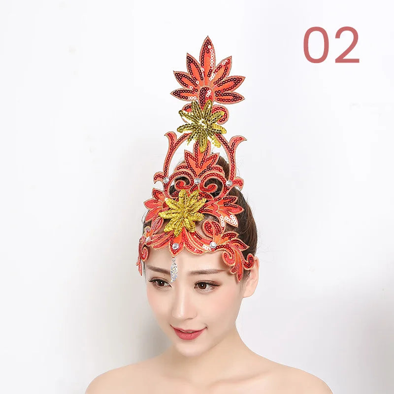 Women Yangko Folk Dance Tiara Dance Classical Dance Head Flower Headdress Opening Dance Show Stage Performance Hair Accessories