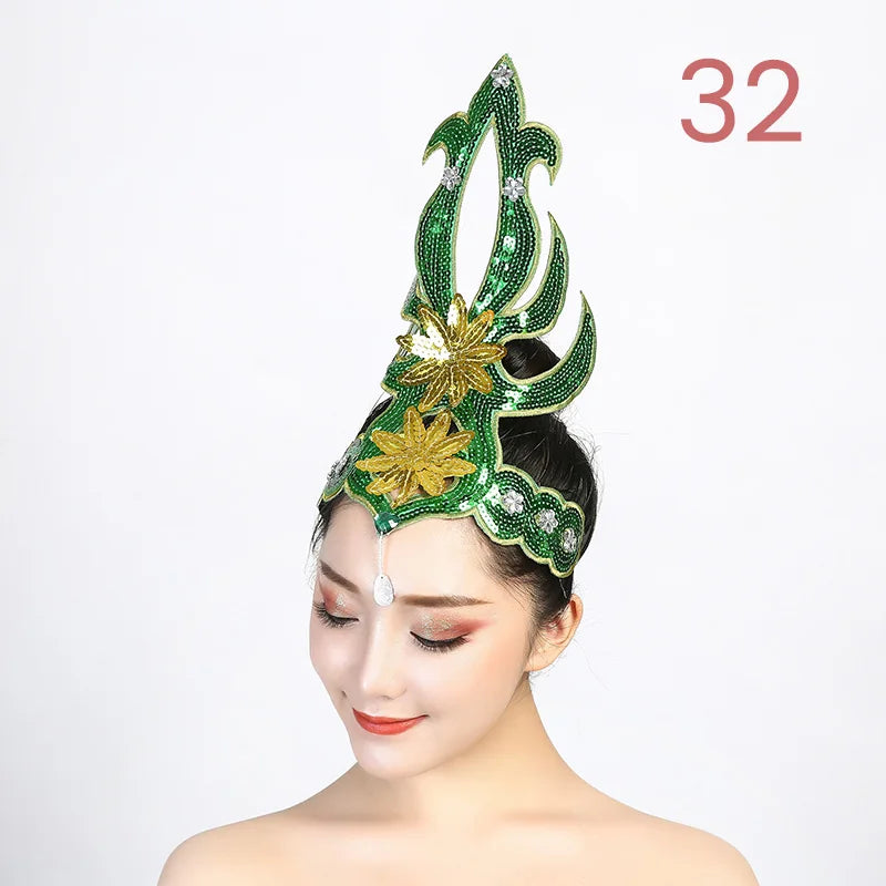 Women Yangko Folk Dance Tiara Dance Classical Dance Head Flower Headdress Opening Dance Show Stage Performance Hair Accessories