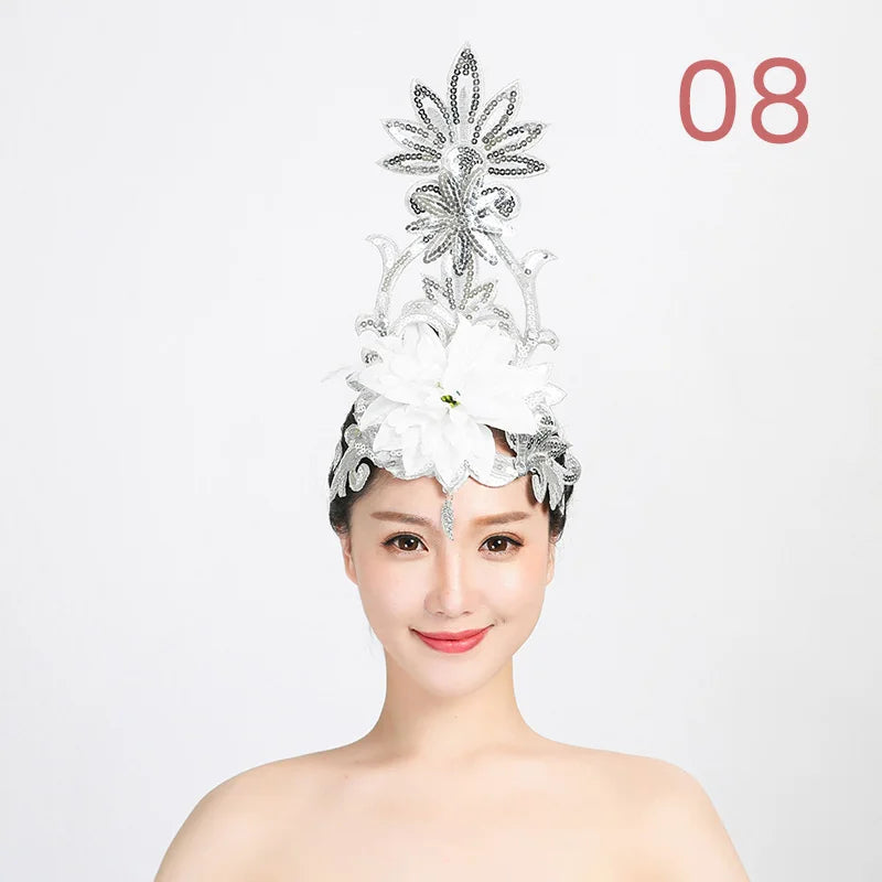 Women Yangko Folk Dance Tiara Dance Classical Dance Head Flower Headdress Opening Dance Show Stage Performance Hair Accessories