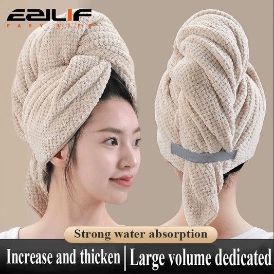 Toalla de microfibra para el cabello, envoltura extragrande de secado rápido con banda elástica, turbante suave Ultra absorbente