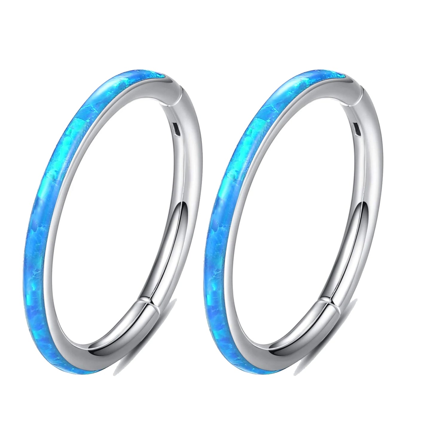 Opal Hinged Nose Ring Hoop Women Septum Hoop Ring Tragus Rook Ring Piercing Jewelry Lip Labret Ring Clicker Cartilage Earrings