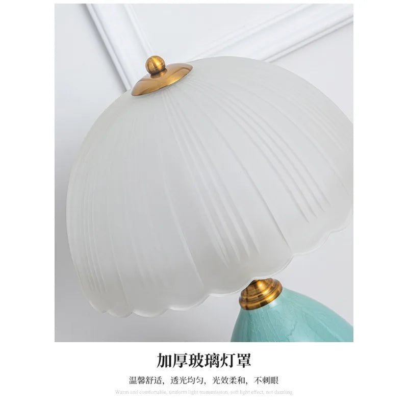 European Style Table Lamp Retro Pastoral Style Ceramic Glass Led Lamp Study Bedroom Decoration Stepless Dimming Bedside Lamp
