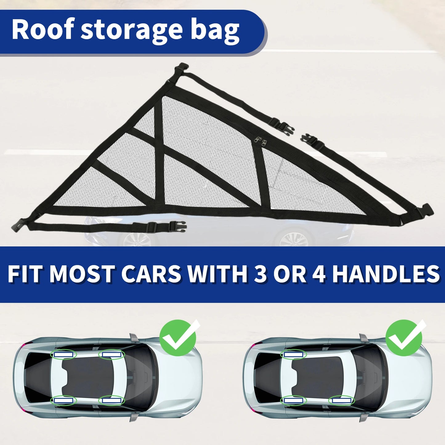 Triangular Ceiling Storage Net Double-Layer Mesh Net Anti-Fall SUV Roof Organizer Adjustable Car Interior Cargo Storage Bag 2024