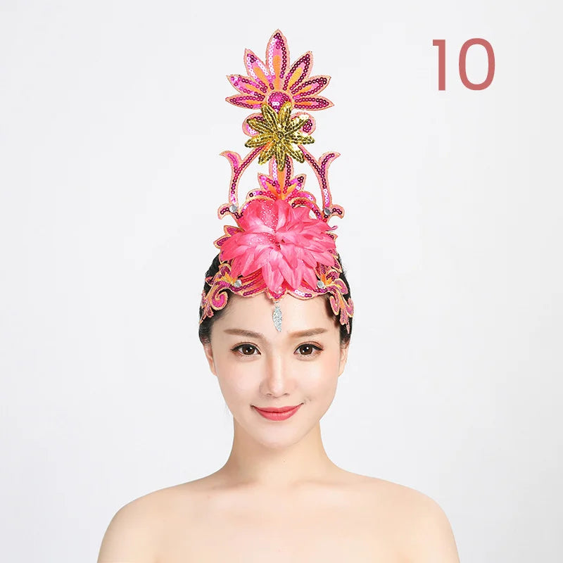 Women Yangko Folk Dance Tiara Dance Classical Dance Head Flower Headdress Opening Dance Show Stage Performance Hair Accessories
