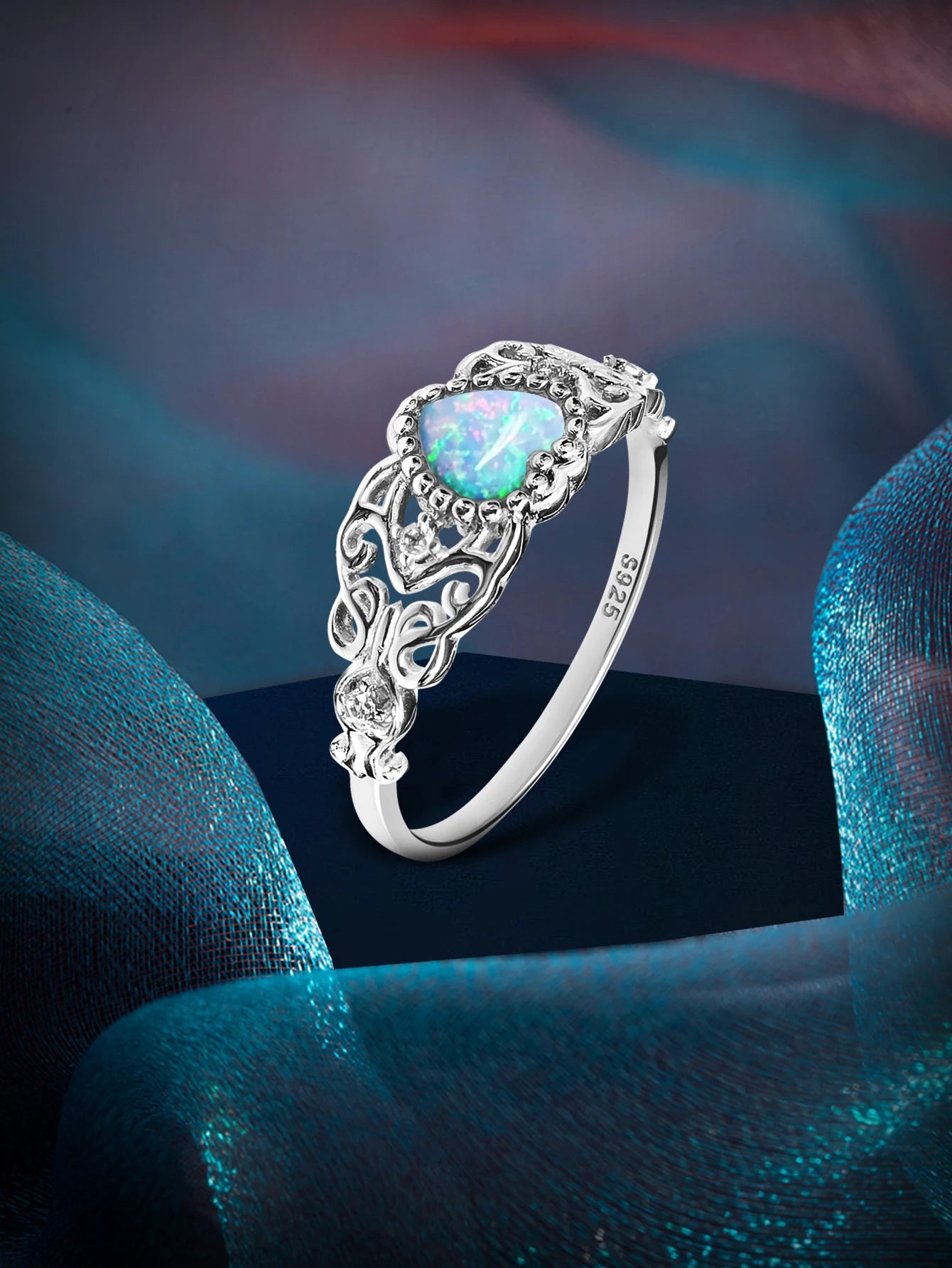 Opal Ring Heart Rings for Women 925 Sterling Silver Ring Engagement Birthday Gift for Woman
