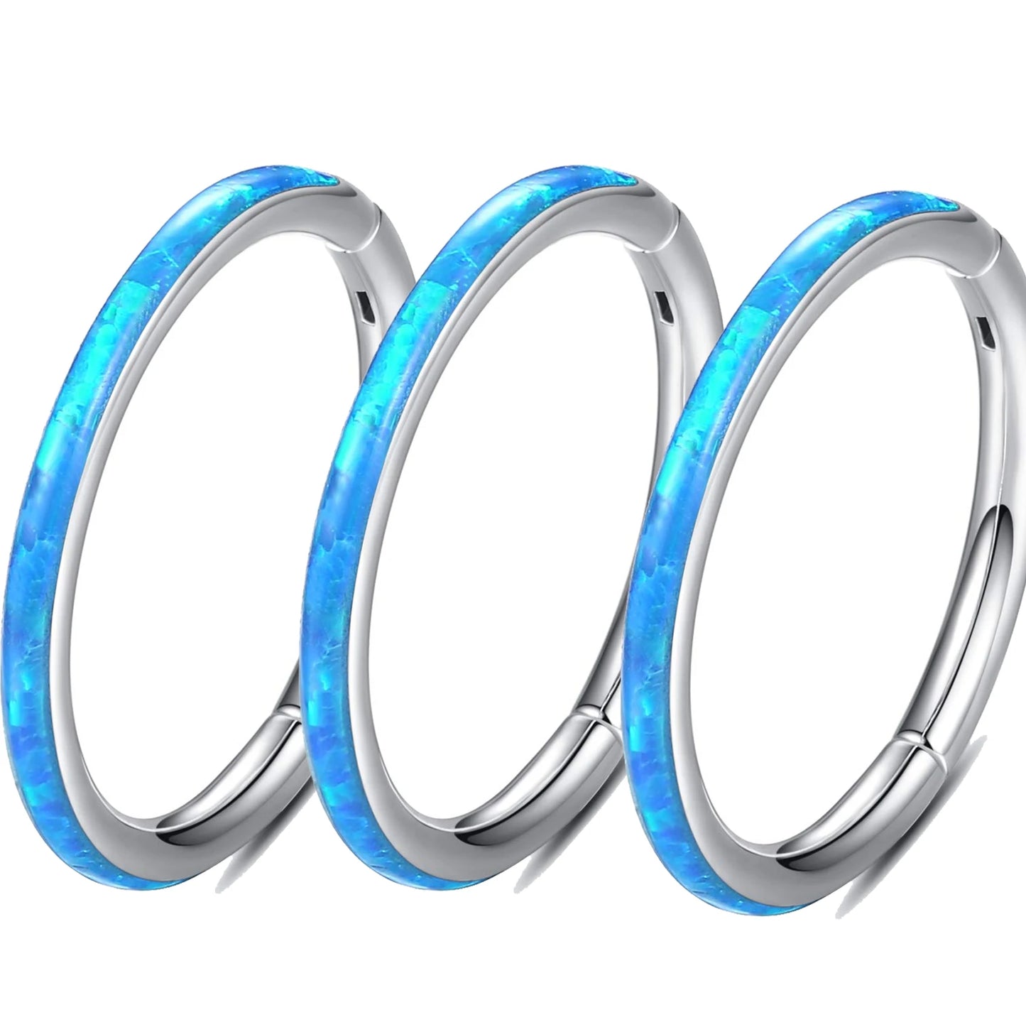 Opal Hinged Nose Ring Hoop Women Septum Hoop Ring Tragus Rook Ring Piercing Jewelry Lip Labret Ring Clicker Cartilage Earrings