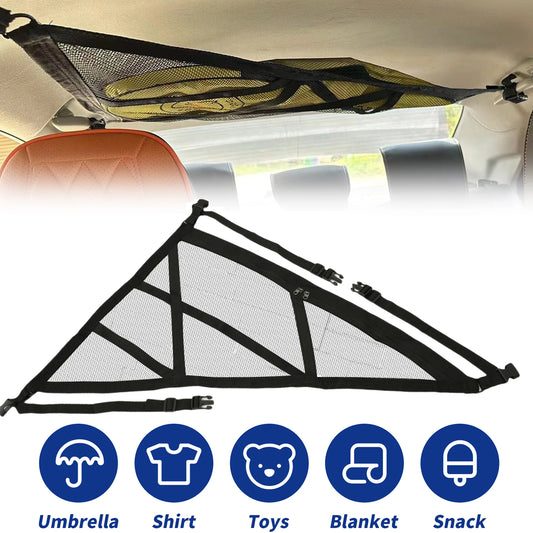 Triangular Ceiling Storage Net Double-Layer Mesh Net Anti-Fall SUV Roof Organizer Adjustable Car Interior Cargo Storage Bag 2024