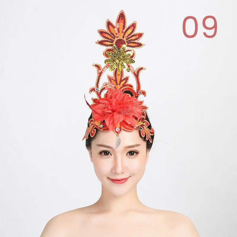 Women Yangko Folk Dance Tiara Dance Classical Dance Head Flower Headdress Opening Dance Show Stage Performance Hair Accessories